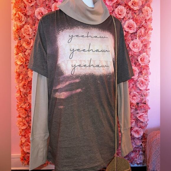 Handmade Tee (S M L) 'Yeehaw' Bleach Splattered Pattern T-Shirt - Picture 8 of 10